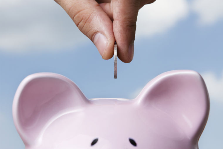 Geld wird in Sparschwein gesteckt