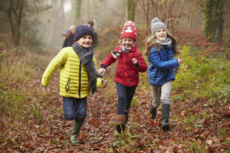 Kinder spielen im Wald